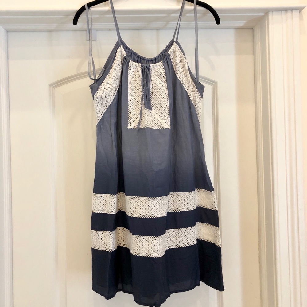 BCBG Blue Ombre and White Embroidery Dress XS